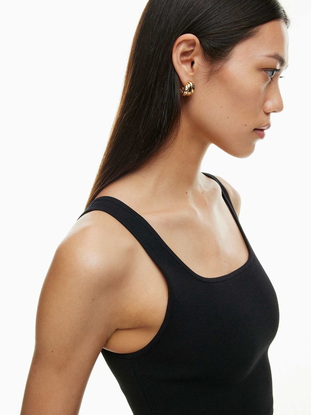 Aritzia Babaton Rib-knit cropped squareneck tank Black Size 2XL Sculpt Knit